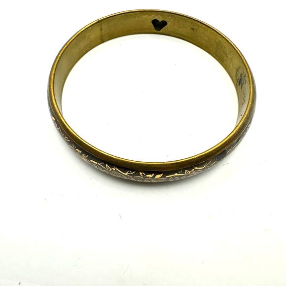 Brass Floral Bangle Retro Bracelet Flowers Heart Cutout Boho Casual Jewelry - Picture 8 of 8